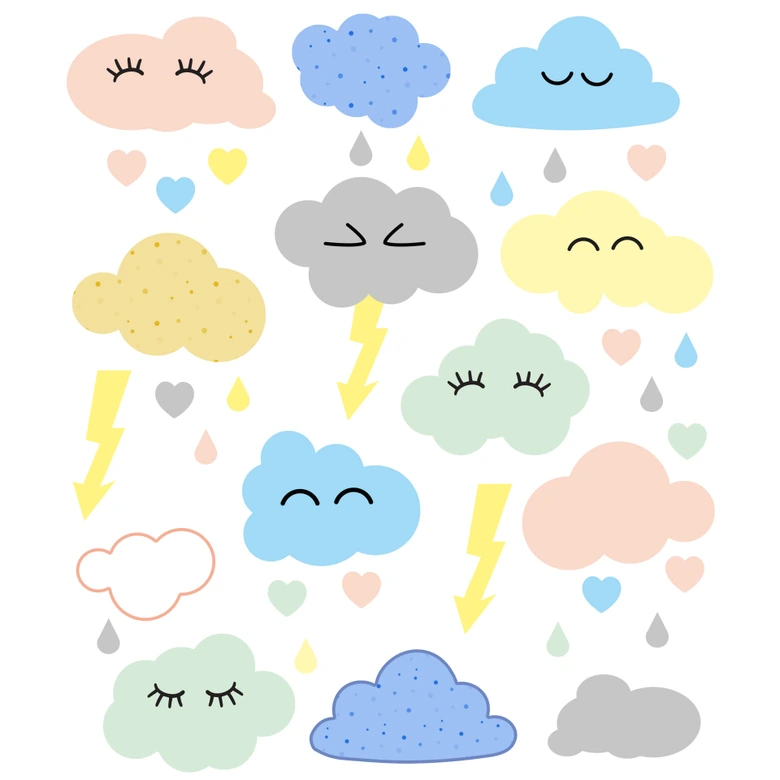 Muursticker set pastel wolken 
