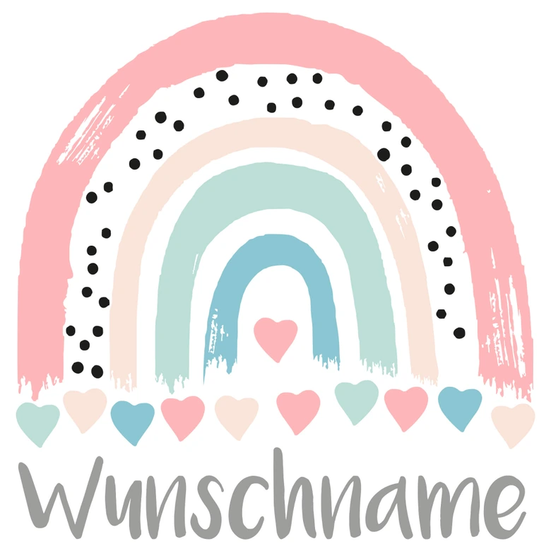 Wandtattoo Wunschname + Regenbogen Pastell rosé mint mit Herzchen 
