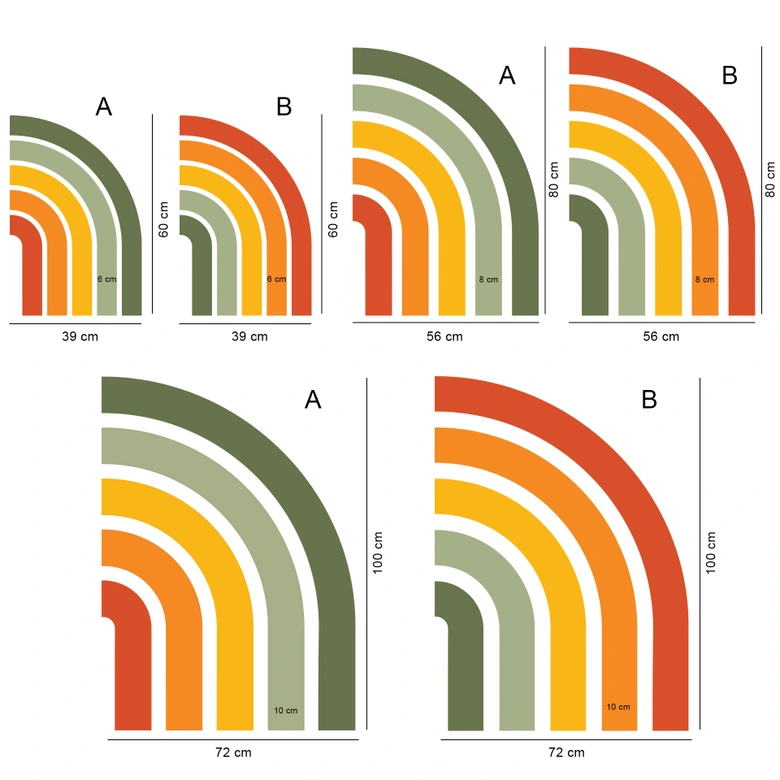 Muursticker retro halve boog | regenboog kleuren 
