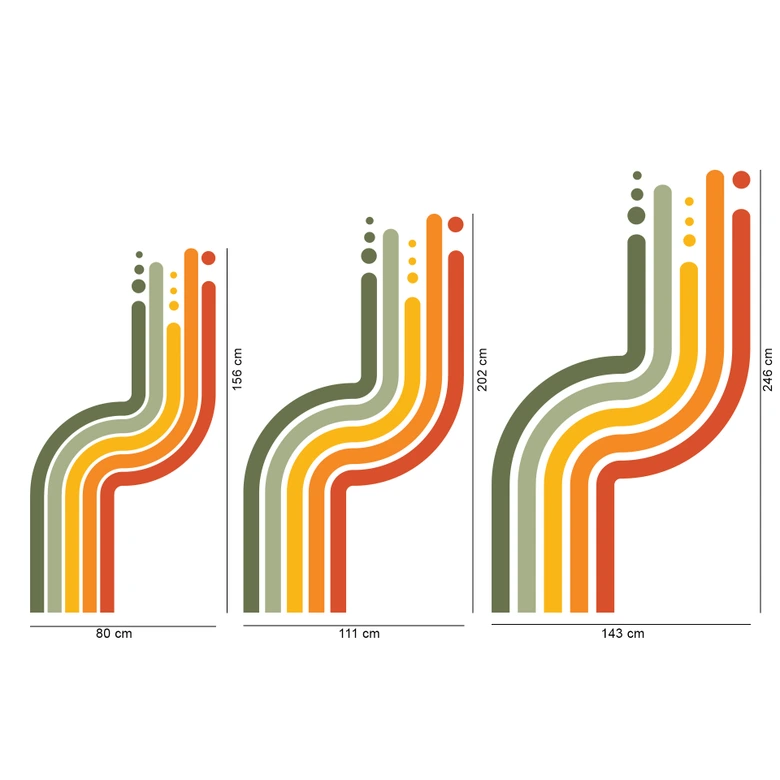 Wandtattoo Retro Streifen Form Set (4-teilig) | Regenbogenfarben 
