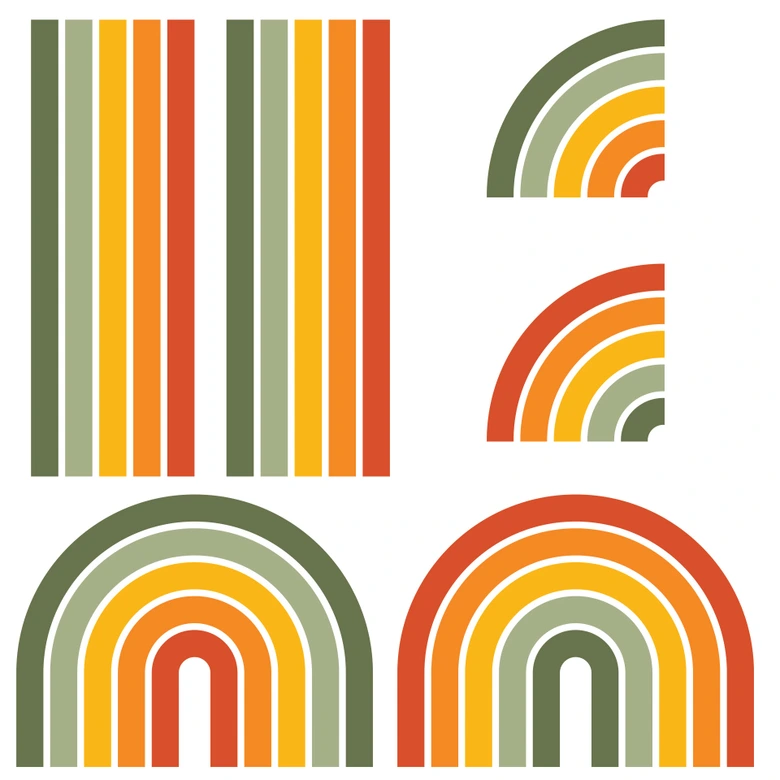 Wandtattoo Retro Streifen Form Set (6-teilig) | Regenbogenfarben 