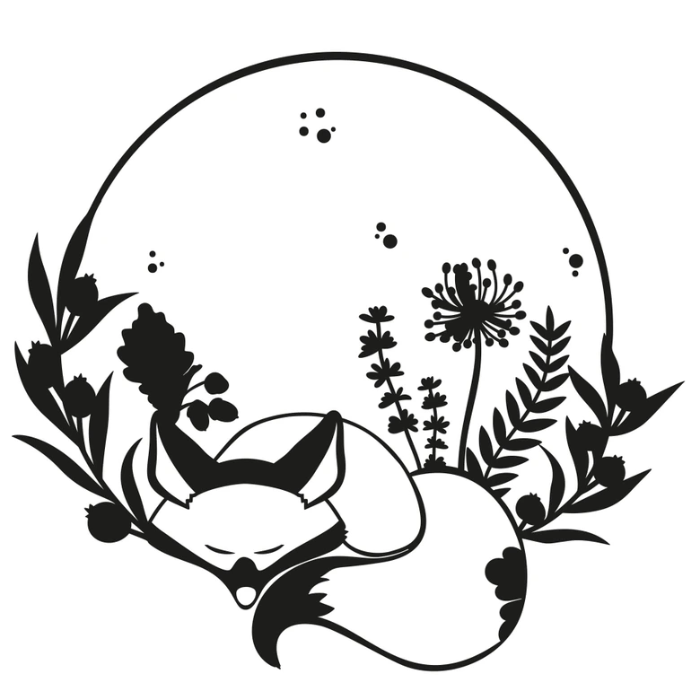 Sticker mural Renard endormi dans le pré de fleurs 