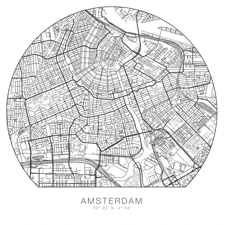 Wandtattoo Stadtplan Amsterdam - rund 