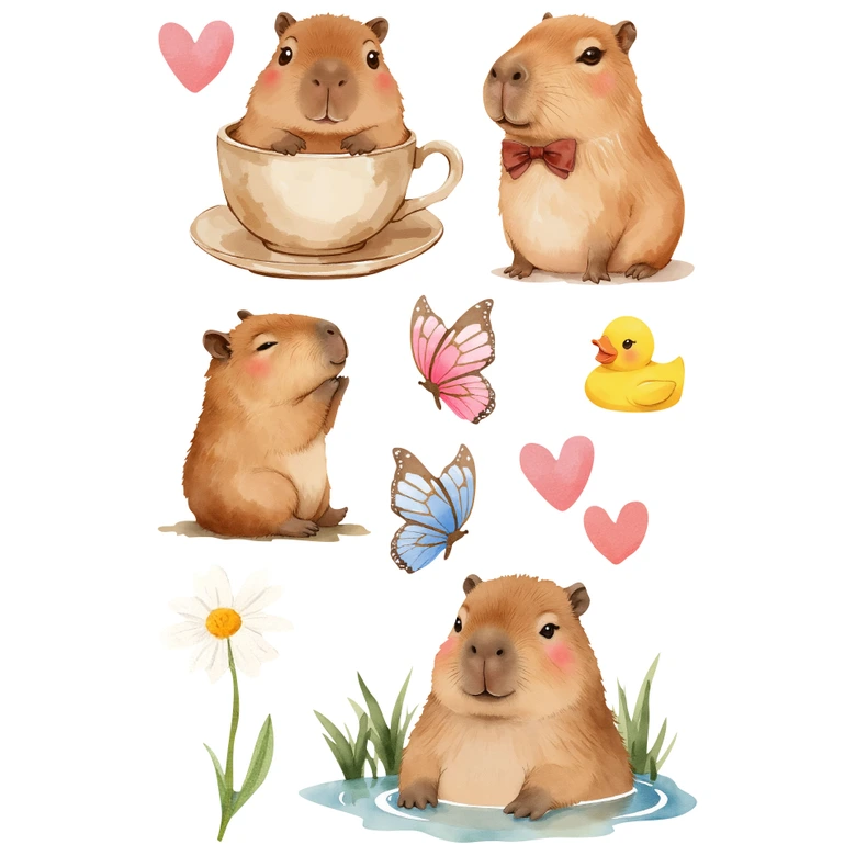 Wandtattoo Süße Capybaras im Frühling 