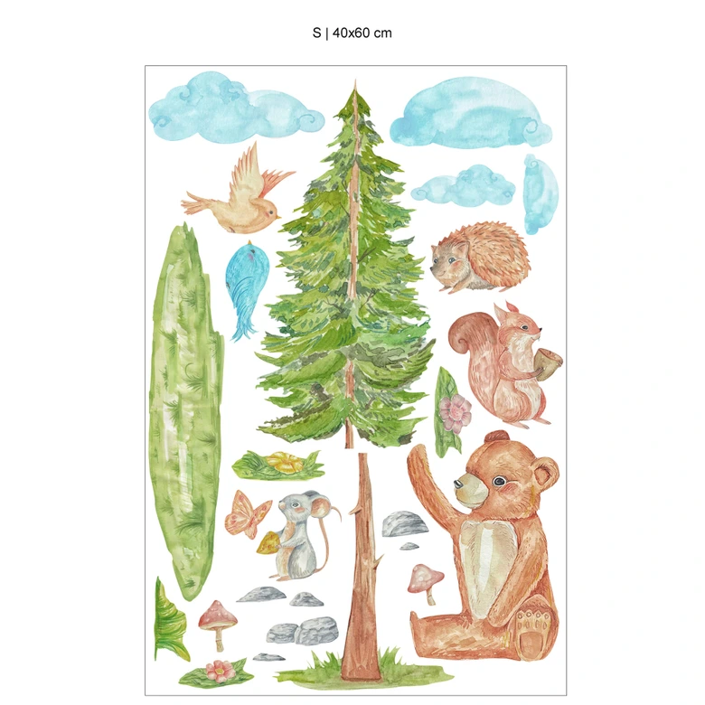 Sticker mural pépinière animaux de la forêt - ensemble d'animaux de la forêt 