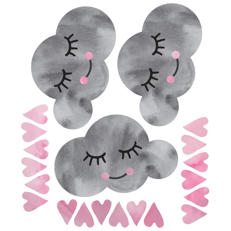 Wall sticker set Clouds grey and pink 