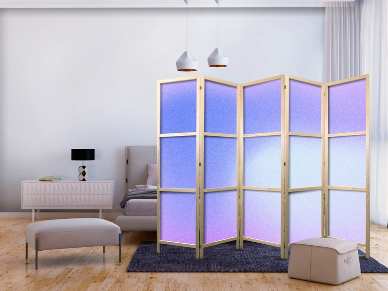 Japanischer Paravent, Raumteiler freistehend, Trennwand - Heather Mist: Various Shades of Violet 