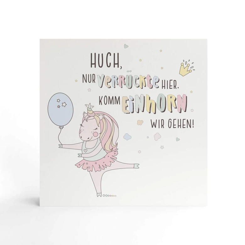 Holzbild zum Hinstellen - Kvilis - Huch, nur verrückte hier, komm Einhorn wir gehen - 15x15 cm 