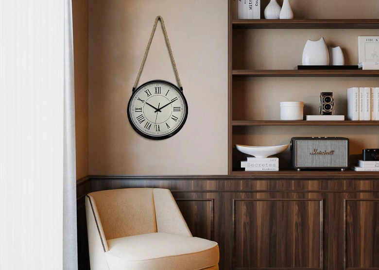 Horloge industrielle à suspendre avec chiffres romains et suspension à câble - Horloge de gare Ø35 cm 