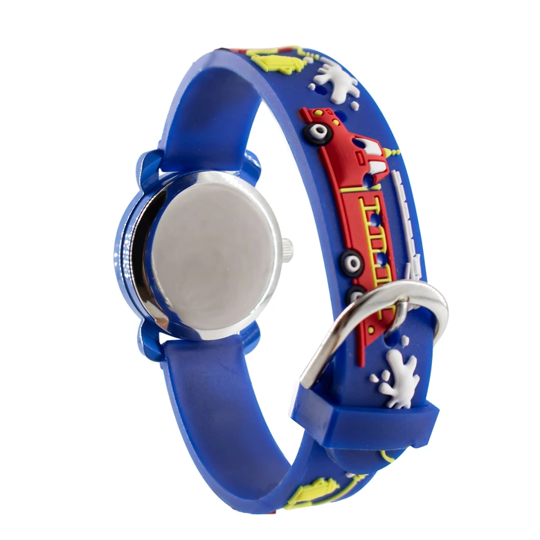 Kinder Armbanduhr - Lernuhr analog aus Silikon - Feuerwehrauto blau 