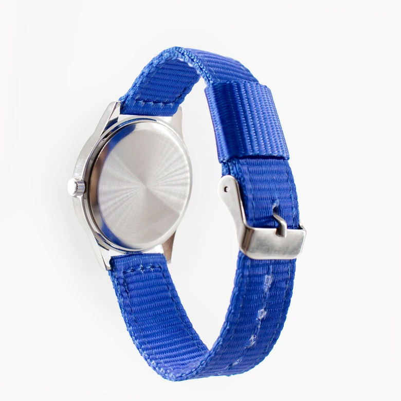 Kinder Armbanduhr - Lernuhr analog - Blau mit Regenbogen Zifferblatt 