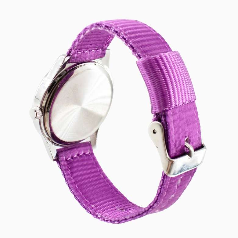 Kinder Armbanduhr - Lernuhr analog - Violett mit Regenbogen Zifferblatt 