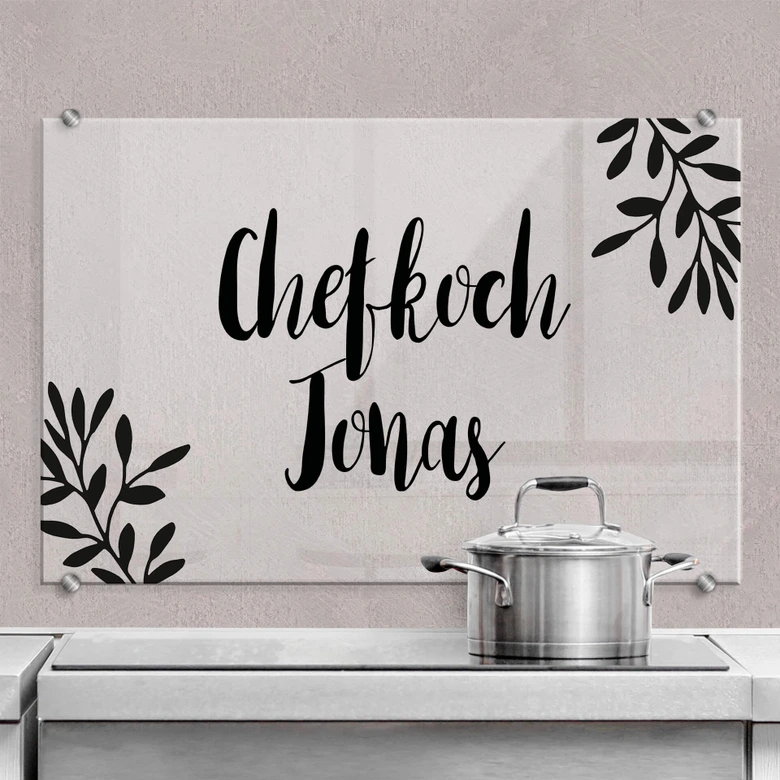 Spritzschutz Botanik mit Wunschtext - Transparent 