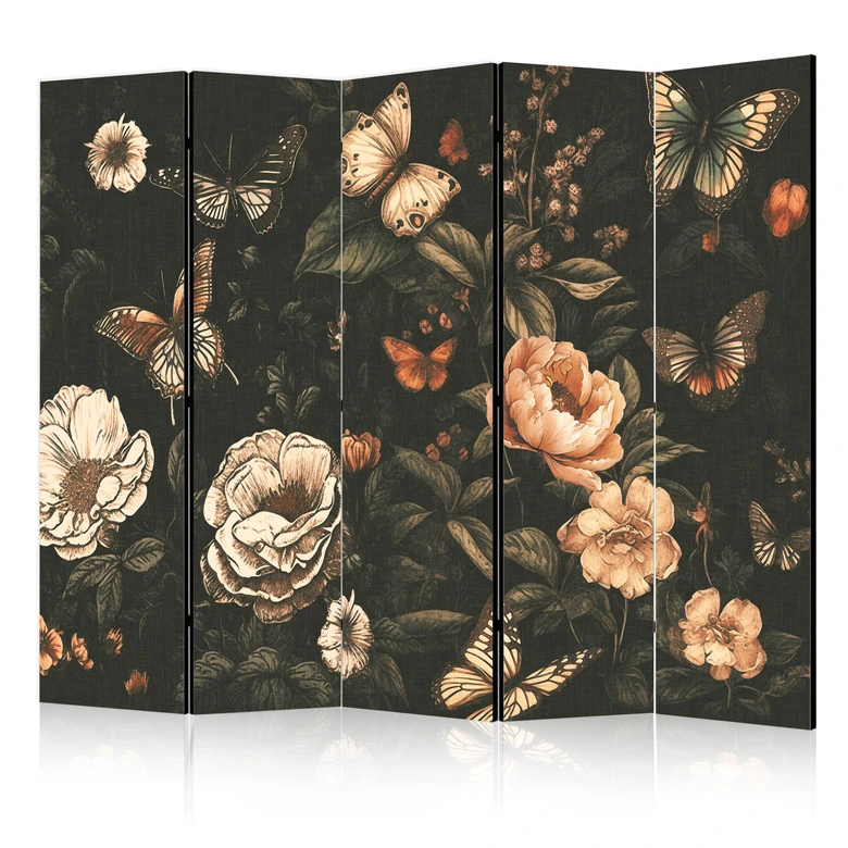Paravent, Raumteiler freistehend, Trennwand - Mysterious Garden - Rustic Butterflies 