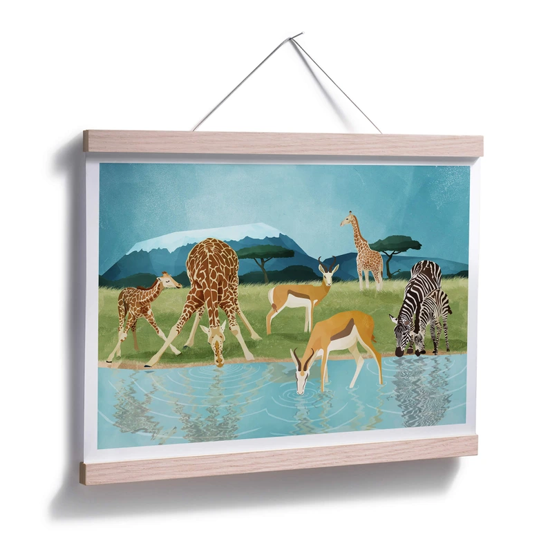 Poster Goed Blauw - Tiere am Wasserloch 