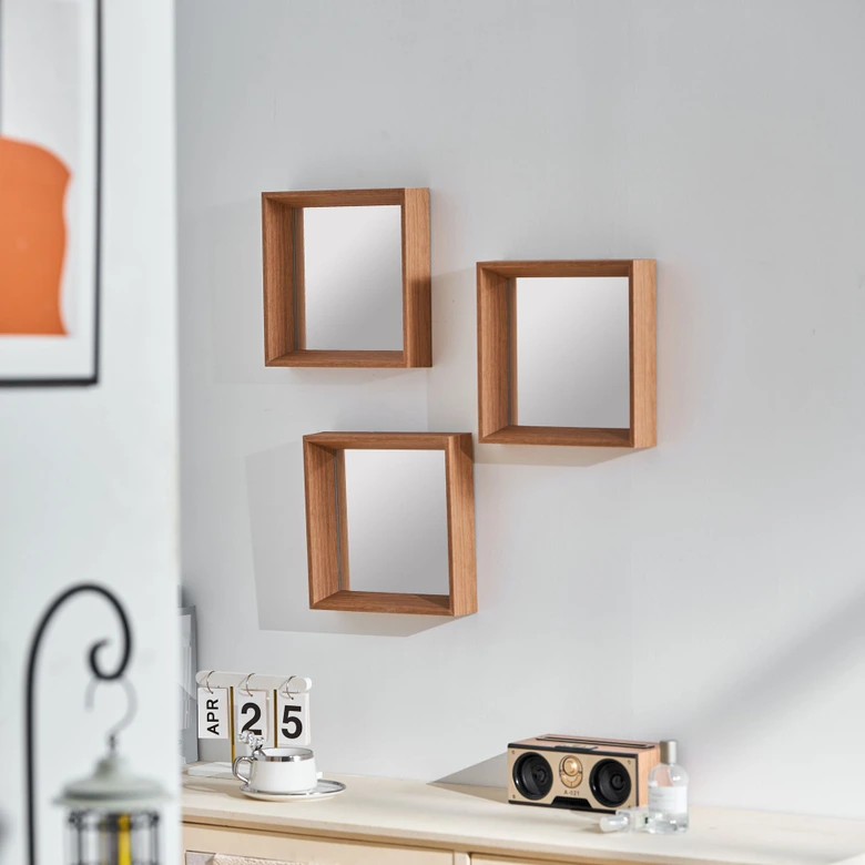 Wandspiegel 3er Set Holz klein - Bangkok - 26x26 cm 