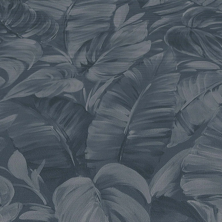 Non-woven tapet med junglemotiver i blå, grå 