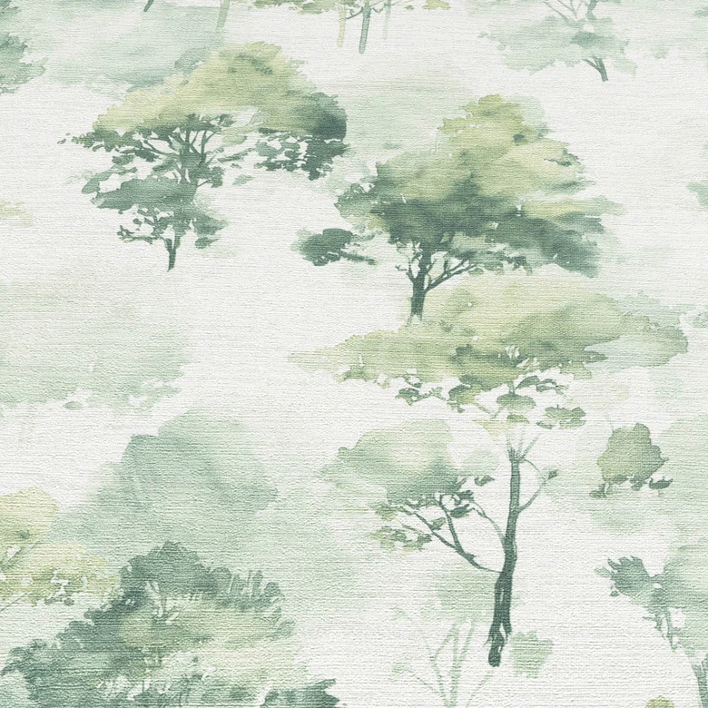 Vliestapete Aquarell Wald in Grün mit Bäumen moderne Natur Tapete aus Vlies 