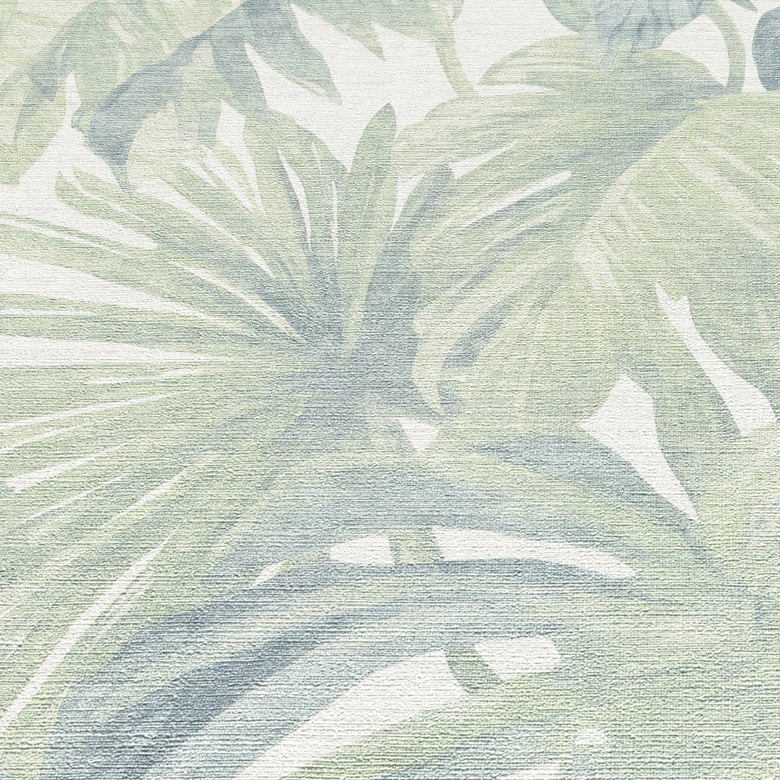 Tapete aus Vlies Blätter in Grün Blau tropisch dezent modern botanisch 