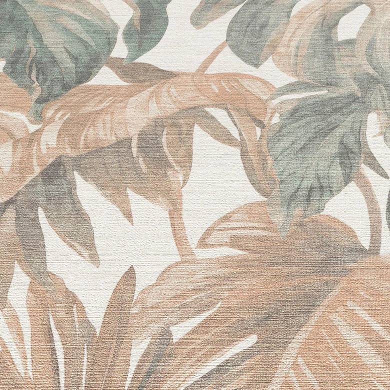 Tapete Vlies Blätter in Beige Blau Greige tropisch modern mit Monstera Look 