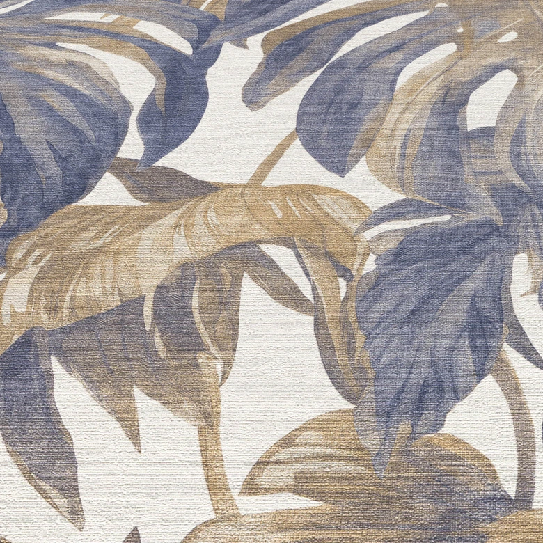 Vlies Tapete Tropische Blätter in Blau Beige mit Monstera Look modern elegant 