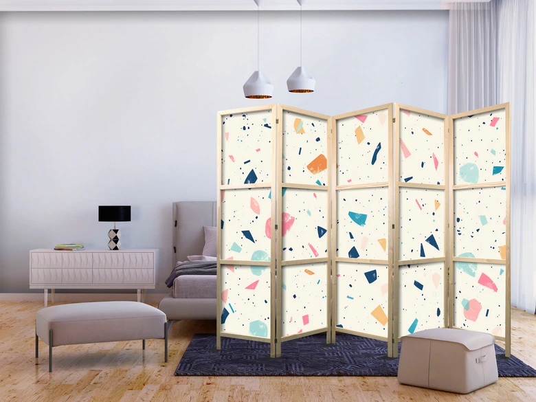 Japanischer Paravent, Raumteiler freistehend, Trennwand - Terrazzo with Multicolored Large Elements 