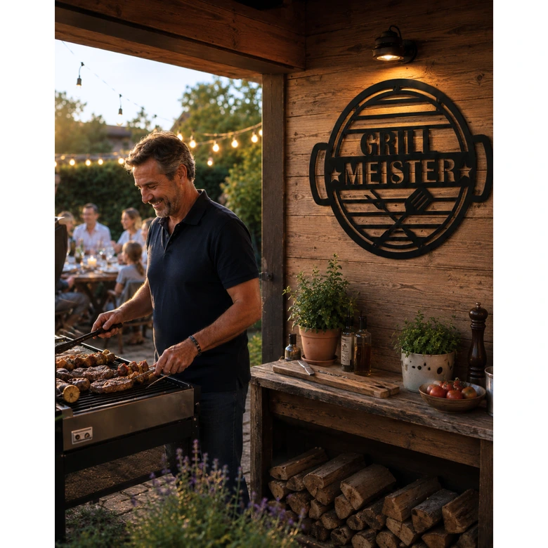 Grillmeister Metallschild BBQ Gartenschild - 54x45x1 cm 