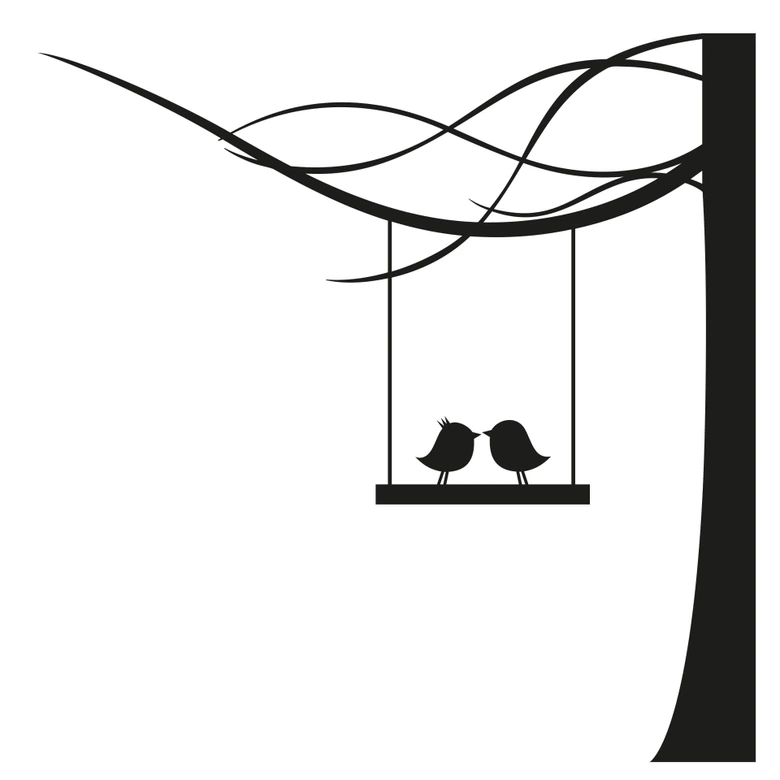 Sticker mural - Arbre et oiseaux (bicolore) 