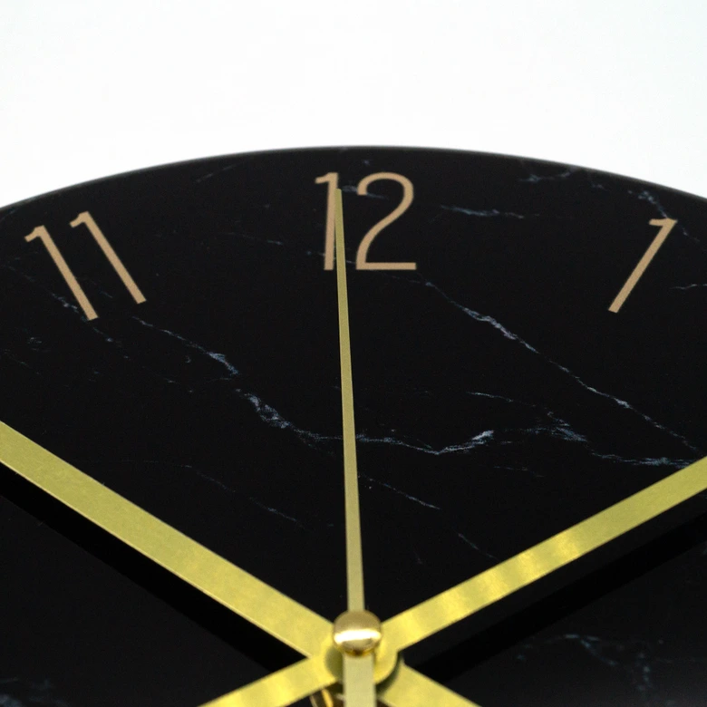 Modern wall clock made of glass in a black marble look Ø30 cm 