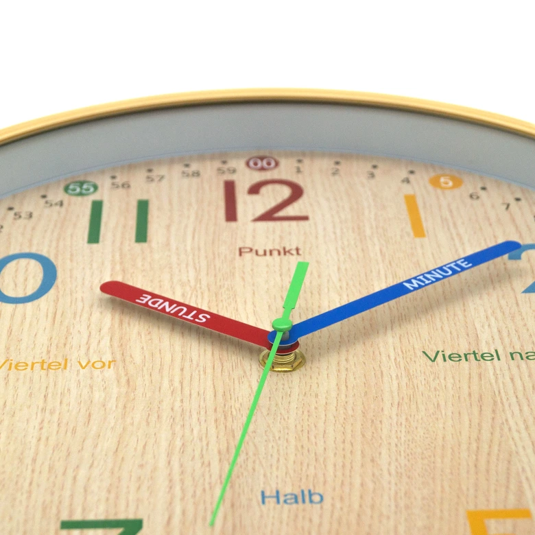 Kinderuhr - analoge Lernuhr rund für das Kinderzimmer - Wanduhr für Jungen & Mädchen - Holz-Optik Ø30 cm 