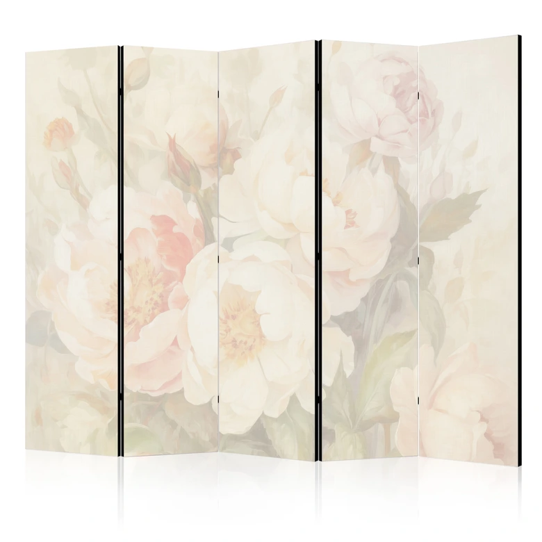 Paravent, Raumteiler freistehend, Trennwand - Blooming Peonies in Mist 
