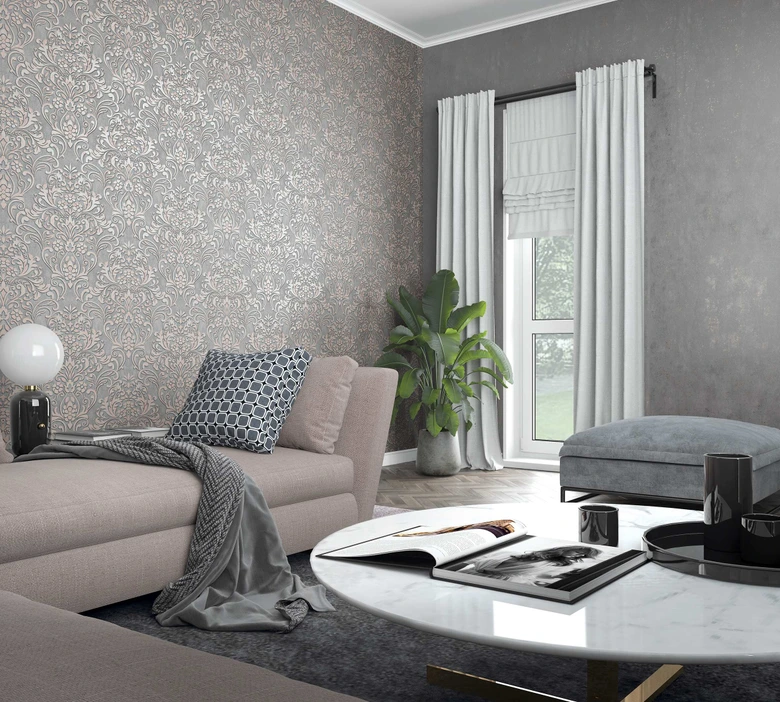 Vliestapete mit leichtem metallic Effekt als Uni Grau Struktur  
