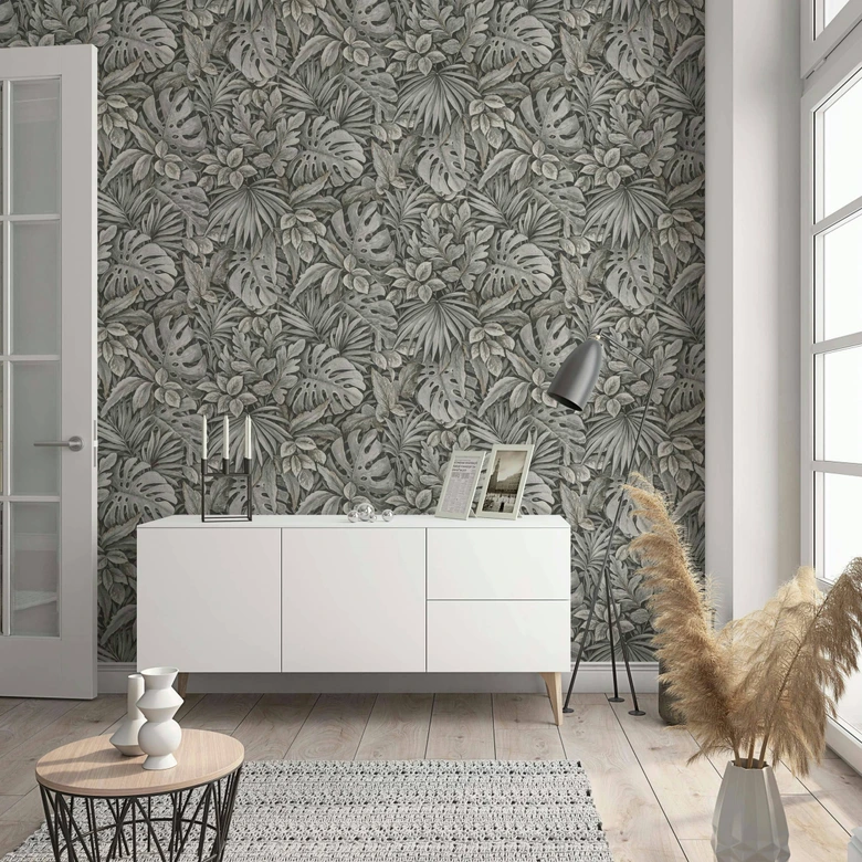 Vliestapete mit strukturiertem Blattmotiv braun Floral 