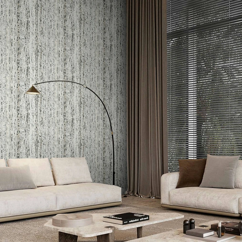 Vliesbehang met travertin steeneffect in natuurlijke look grijs, beige textuur 