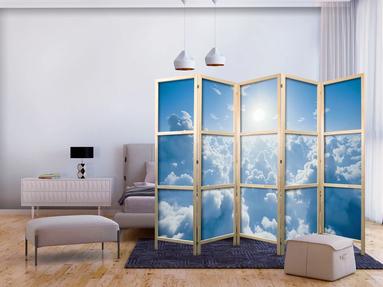 Japanischer Paravent, Raumteiler freistehend, Trennwand - Heavenly Calm: Warm Rays of the Sun 