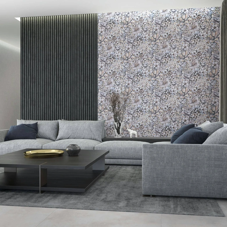 Vliestapete mit stark strukturiertem Blattmotiv lila Floral 