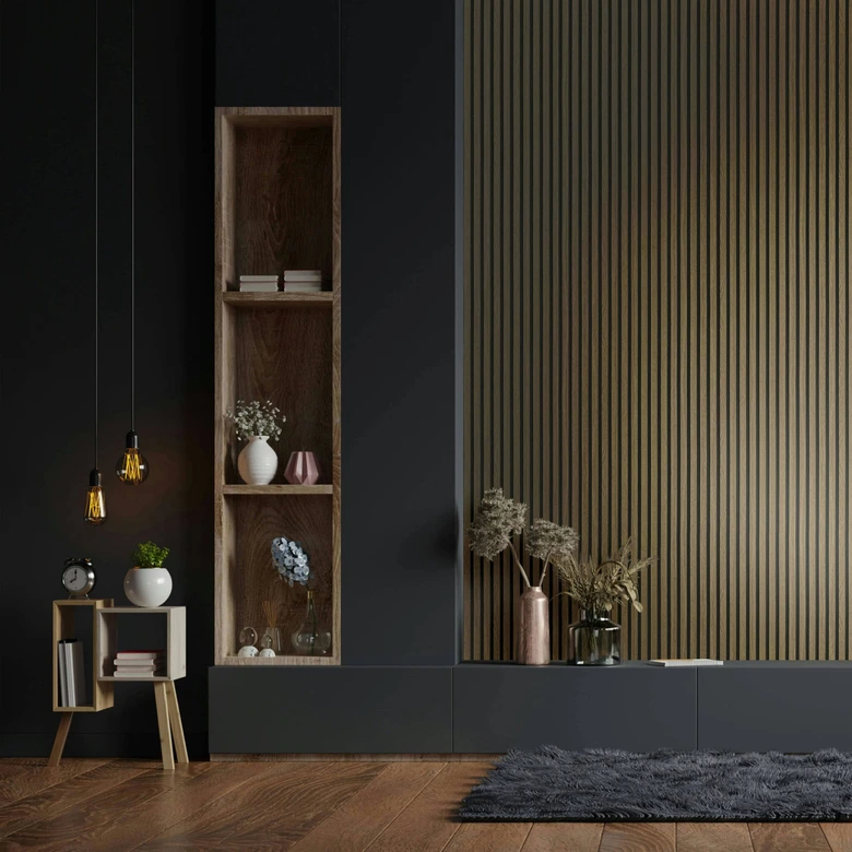 Vliestapete mit Akustikpaneele Optik und leichter Holzmaserung im Skandi Stil braun Streifen 