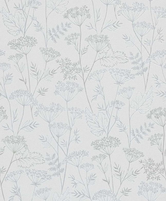 Papel pintado no tejido flores, hojas naturaleza floral en gris 