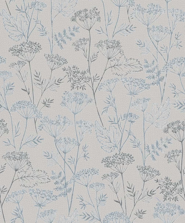 Ikke-vævet tapet blomster, blade blomstret natur i grå 