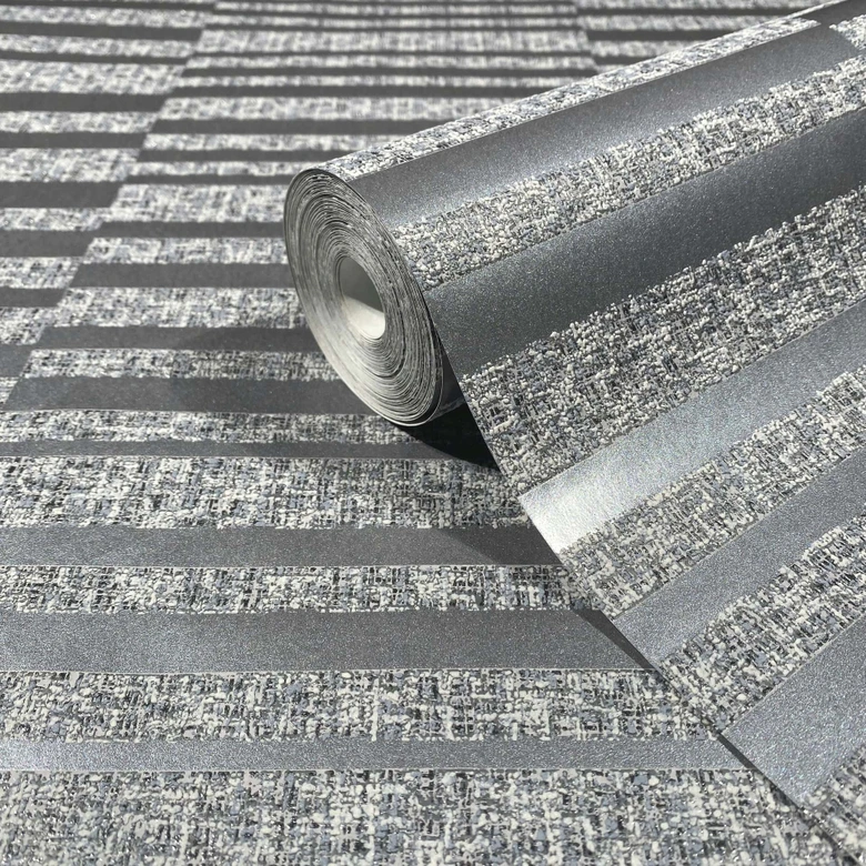 Papel pintado no tejido rayas horizontales moderno en gris 