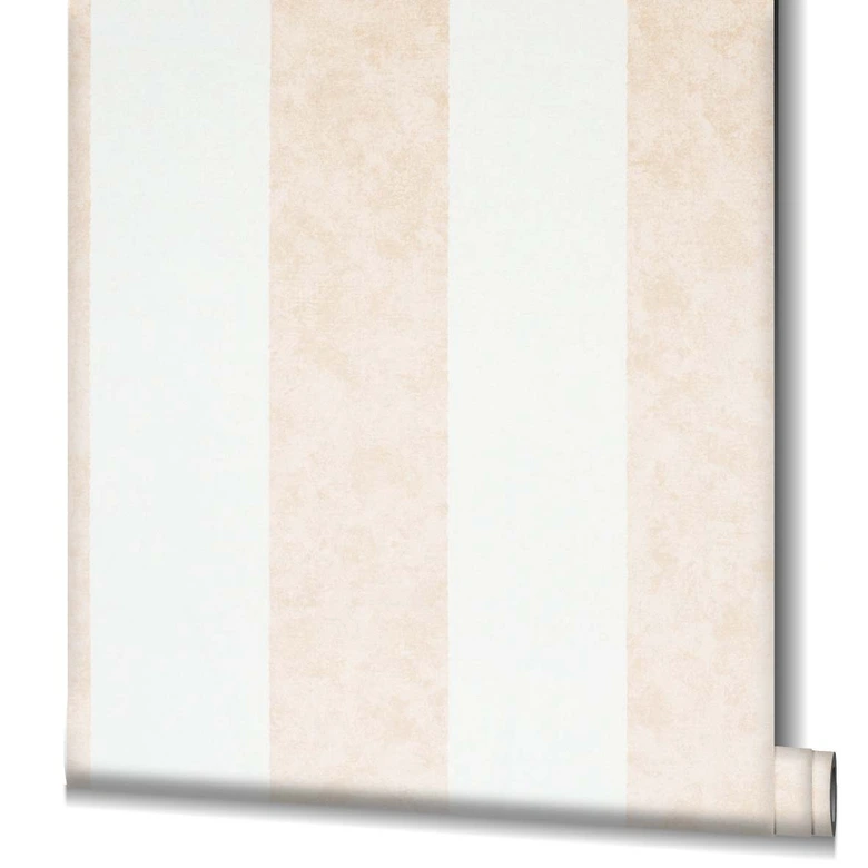 Vliestapete mit Blockstreifen weiß, beige Struktur 