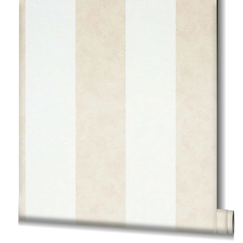 Vliestapete mit Blockstreifen weiß, beige Struktur 