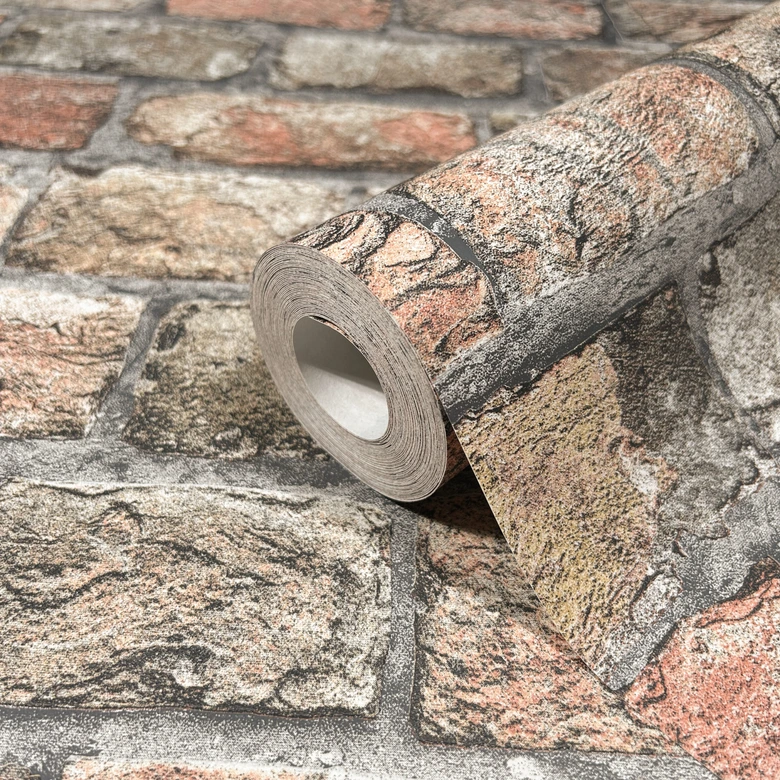 vliesbehang rood grijs steen optiek voor woonkamer keuken kantoor marburg behang 