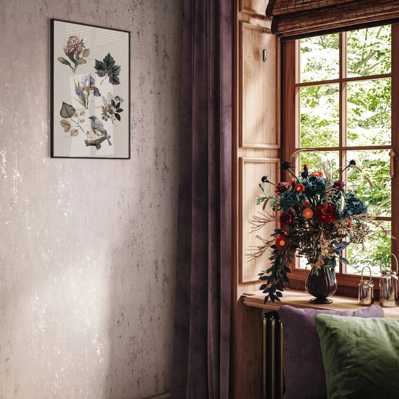 Papel pintado no tejido con aspecto de hormigón beige brillante 