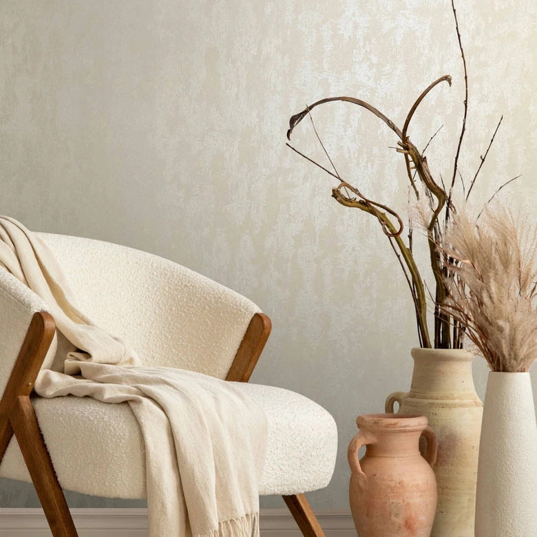 Vliestapete mit schimmerndem Glanz beige Uni 