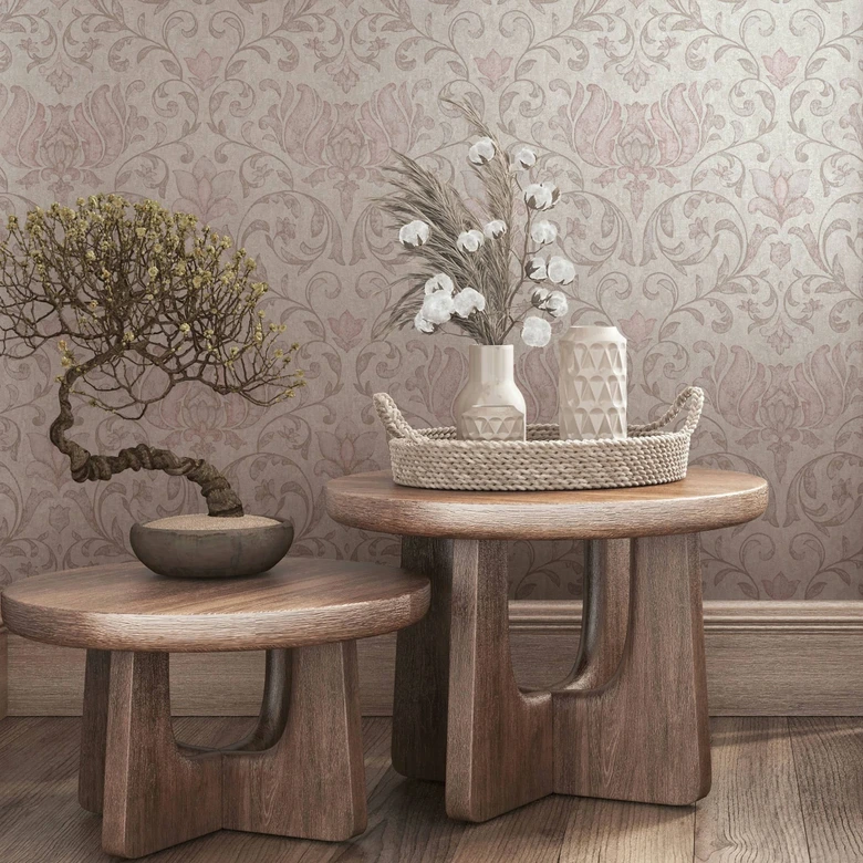 Vliestapete mit Blumen, Blätter ornamental glänzend grau Floral 