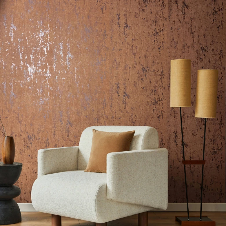 fleece wallpaper with a glossy, coarse texture, brown, concrete effect 
