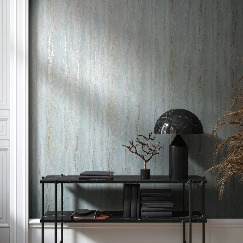 Non-woven tapet med glansig, grov struktur i vit puts-look 