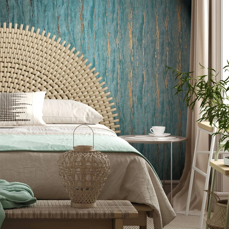 Tapeta z włókniny o błyszczącej, gruboziarnistej fakturze o wyglądzie zielonego tynku 