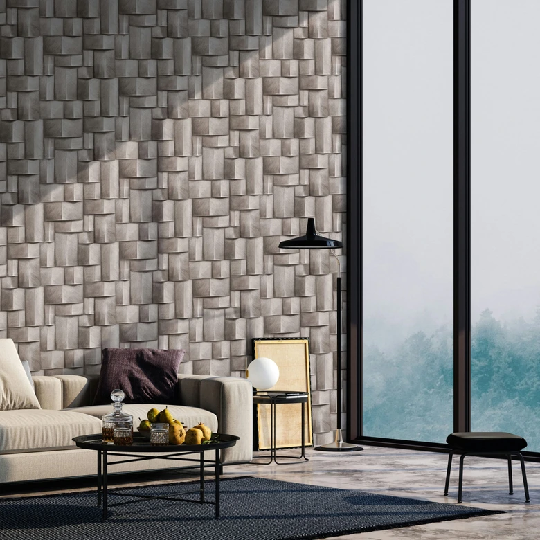 Vliestapete mit Holzmotiv geometrisch braun 3D-Optik 